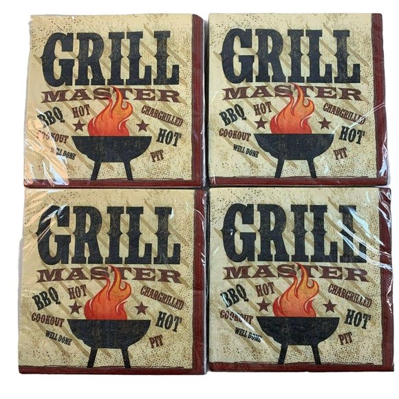 Grill Master BBQ Luncheon Paper Napkins 6 3/8 Inch 2 Ply Lot of Four 18 Ct Pkgs - Picture 3 of 8